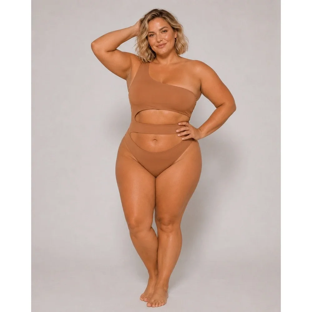 SKIMS Swim One Shoulder Monokini Almond‎ 3X